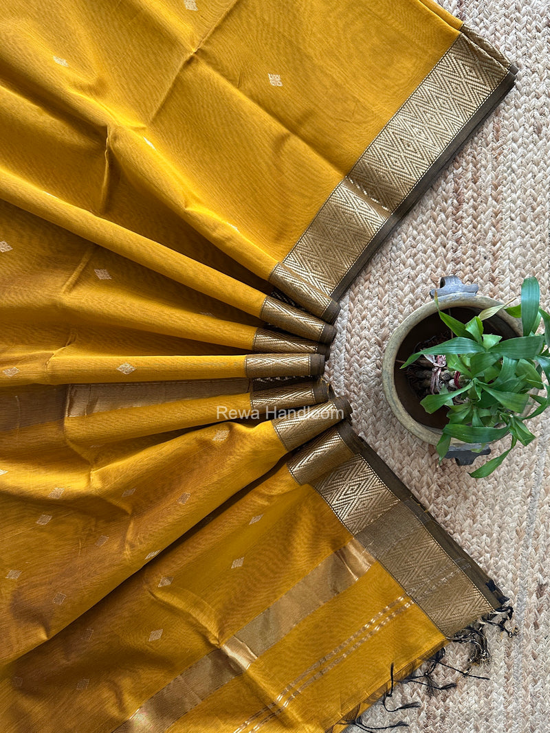 Famous Nayanthara Mustard Yellow Diamond Butti Maheshwari Saree DBS017