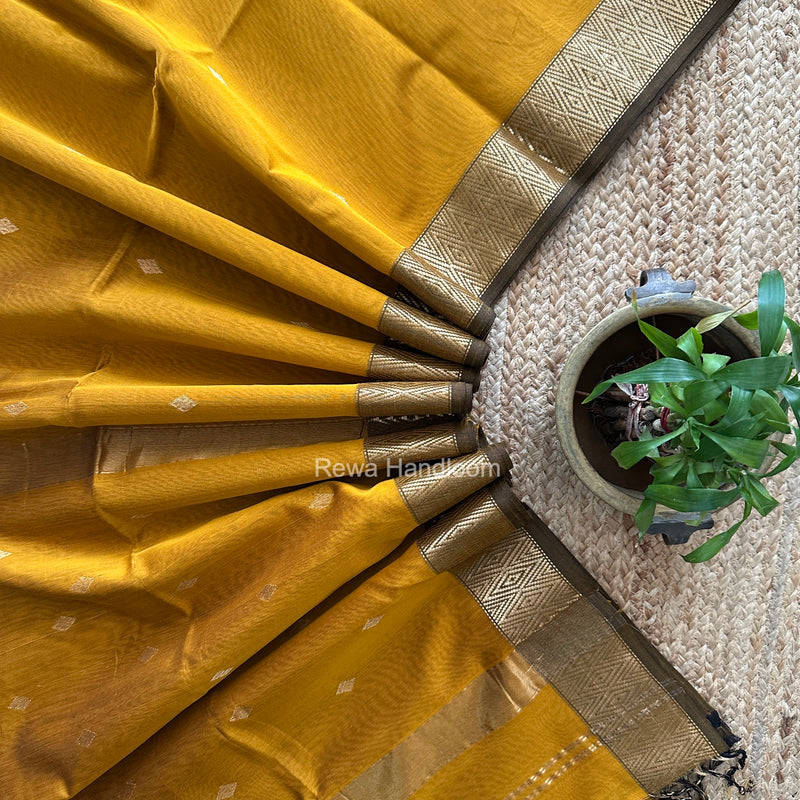 Famous Nayanthara Mustard Yellow Diamond Butti Maheshwari Saree DBS017