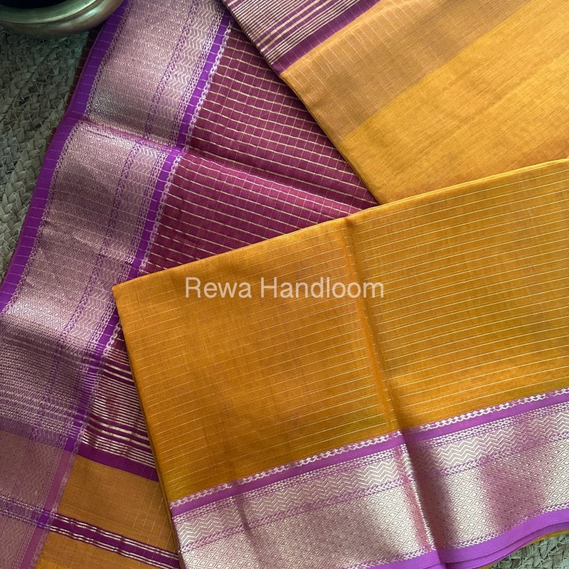 Maheshwari Rust orange Zari Linning Saree-GL07