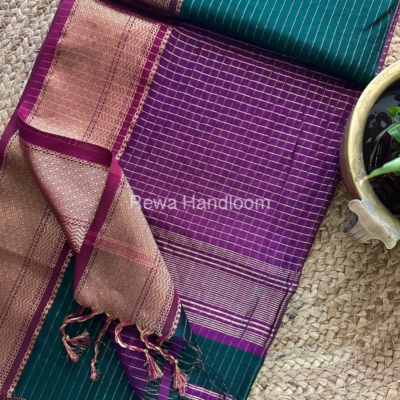 Maheshwari Green Zari Linning Saree GL030