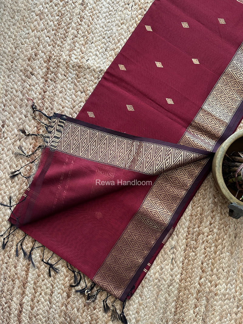Famous Nayanthara Maroon Diamond Butti Maheshwari Saree DBS016