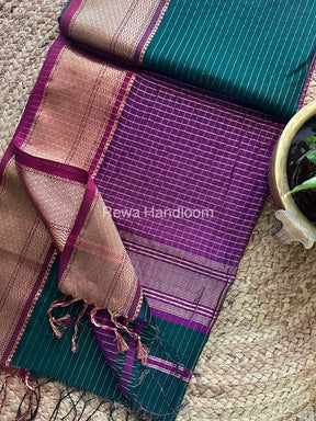 Maheshwari Green Zari Linning Saree GL030