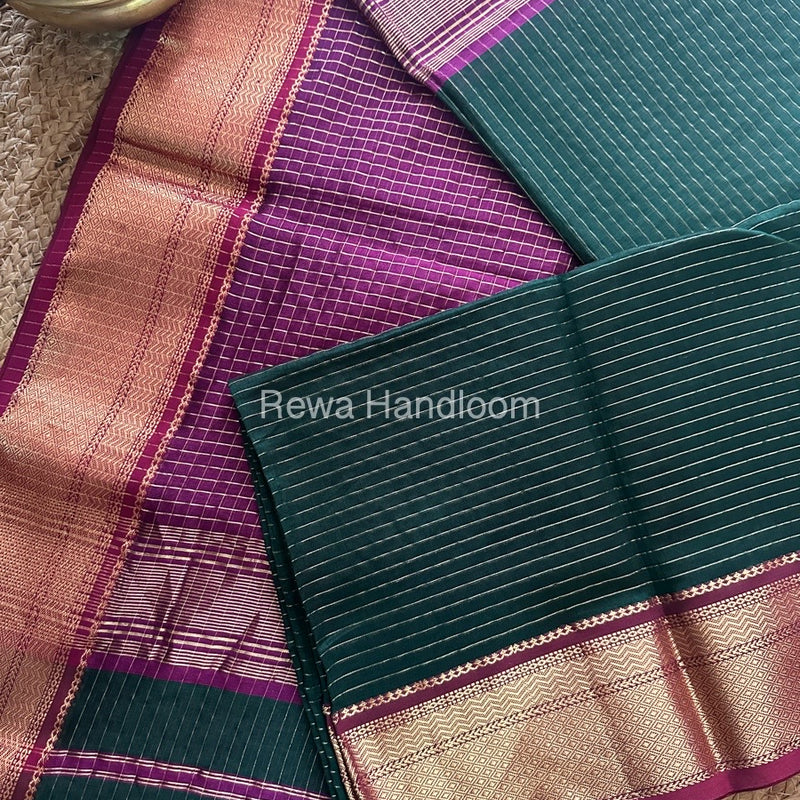 Maheshwari Green Zari Linning Saree GL030