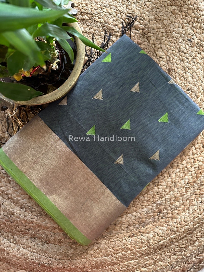 Grey Zari Triangle Butti Maheshwari Saree SB027