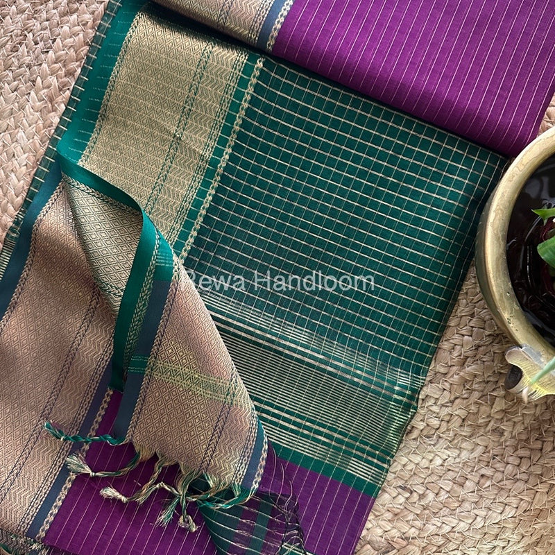 Maheshwari Voilet Zari Linning Saree GL029