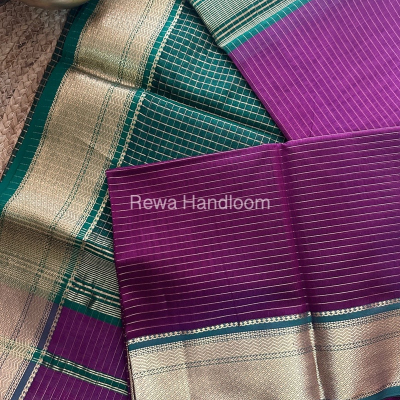 Maheshwari Voilet Zari Linning Saree GL029