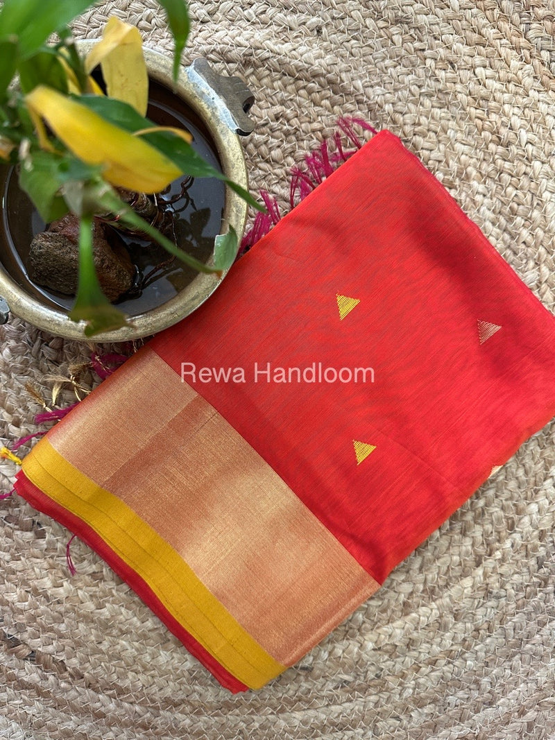 Red Zari Butti Maheshwari Saree SB096