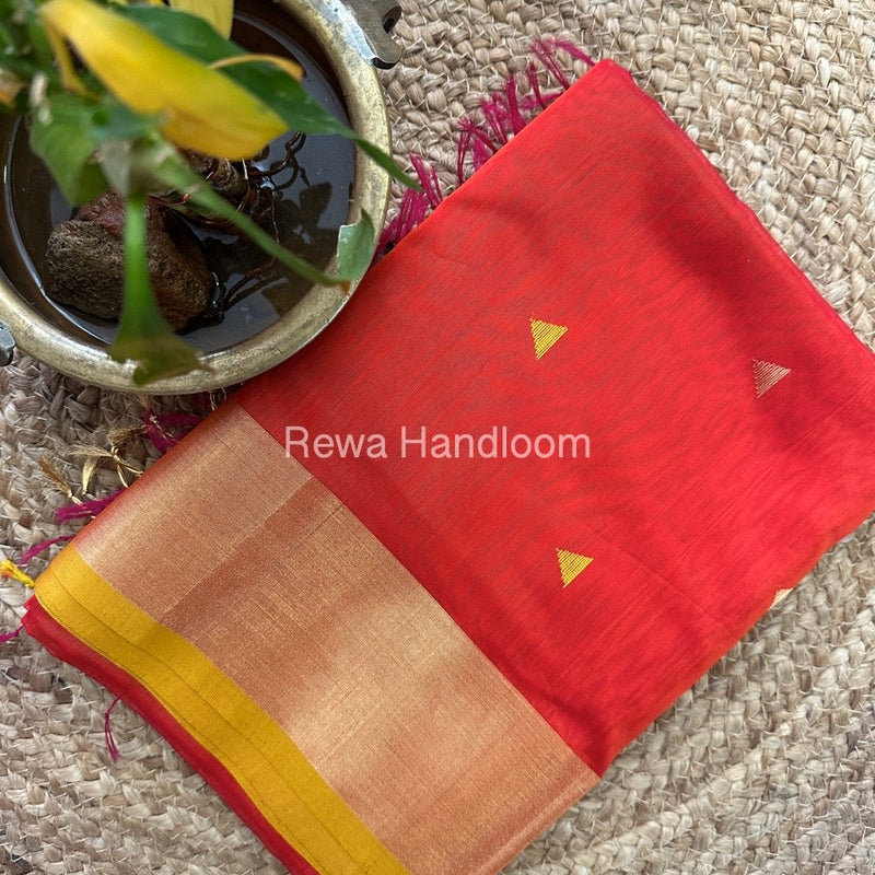 Red Zari Butti Maheshwari Saree SB096