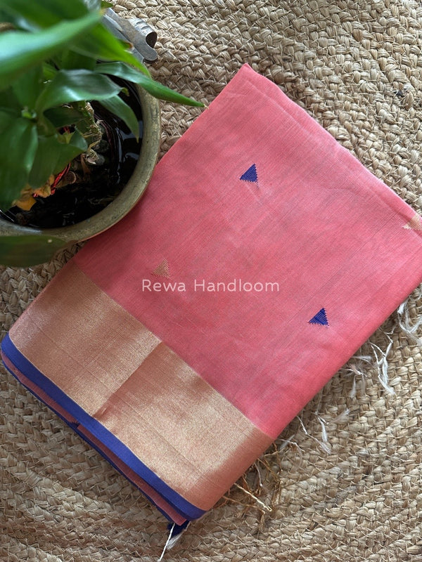 Peach Zari Triangle Butti Maheshwari Saree SB028