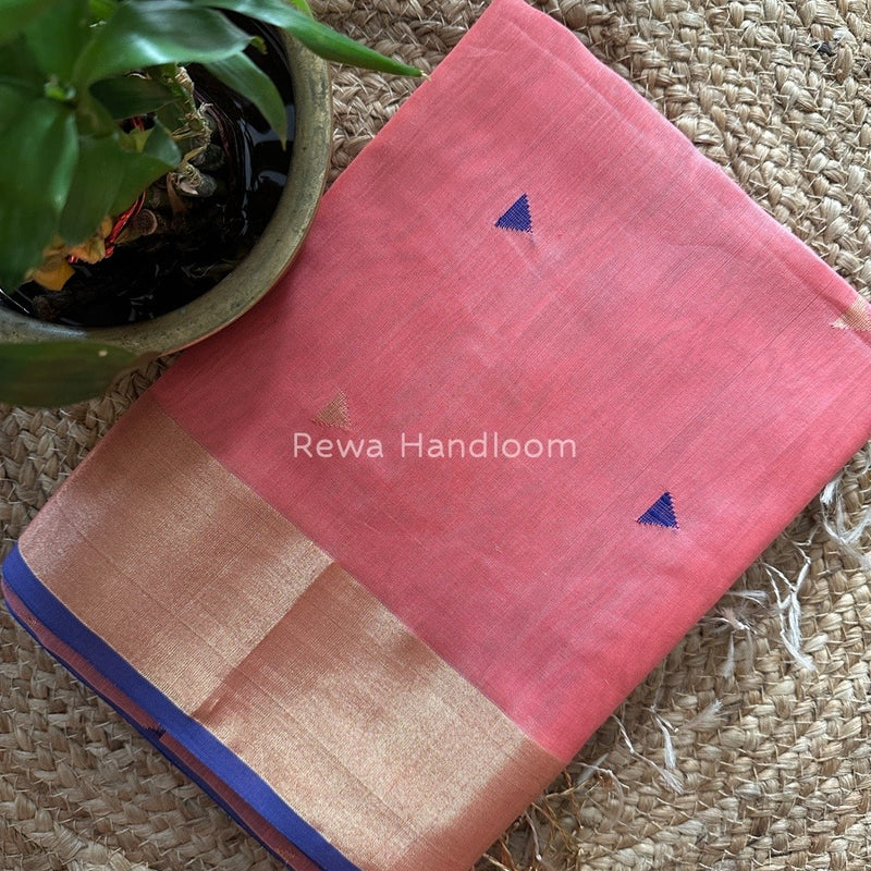 Peach Zari Triangle Butti Maheshwari Saree SB028