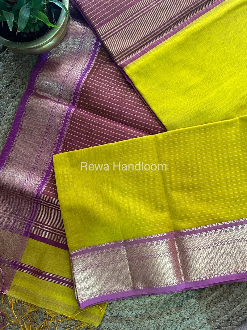 Maheshwari Mustard Yellow Zari Linning Saree GL016