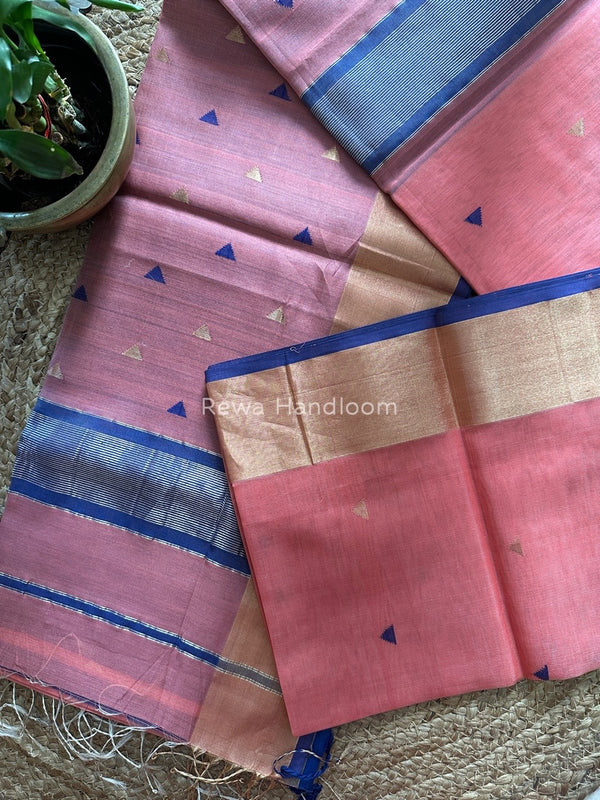 Peach Zari Triangle Butti Maheshwari Saree SB028