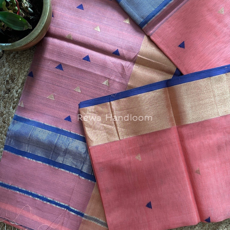 Peach Zari Triangle Butti Maheshwari Saree SB028