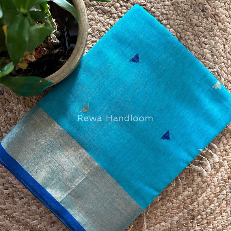 Aqua Blue Zari Triangle Butti Maheshwari Saree SB042