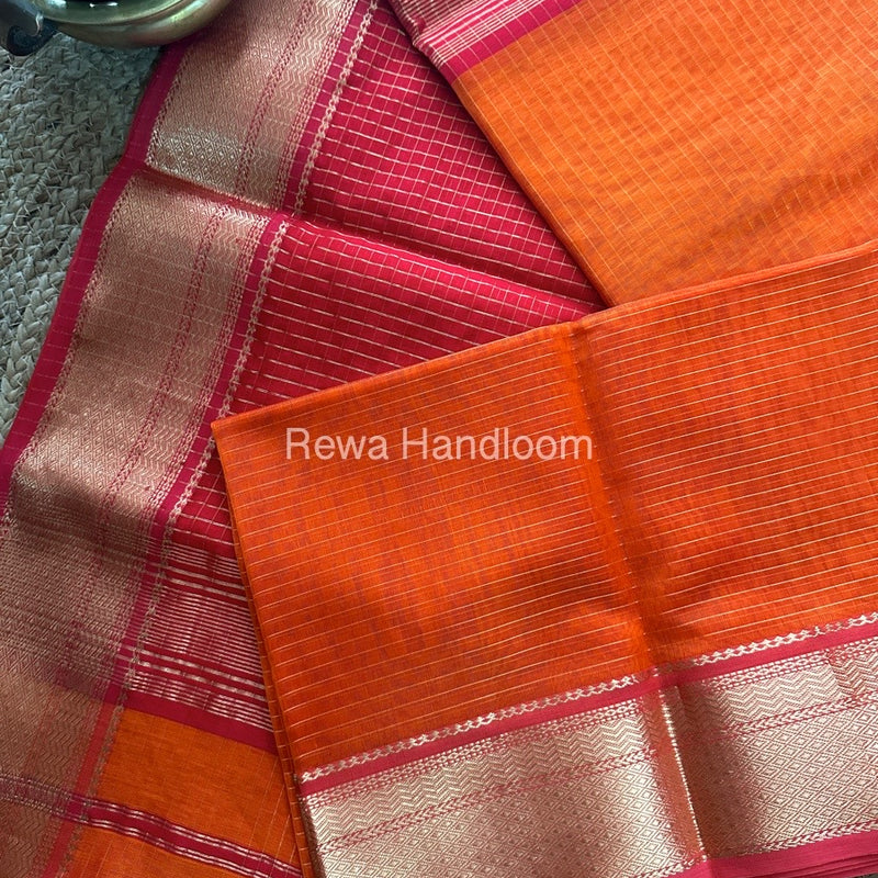 Maheshwari Orange Zari Linning Saree-GL017
