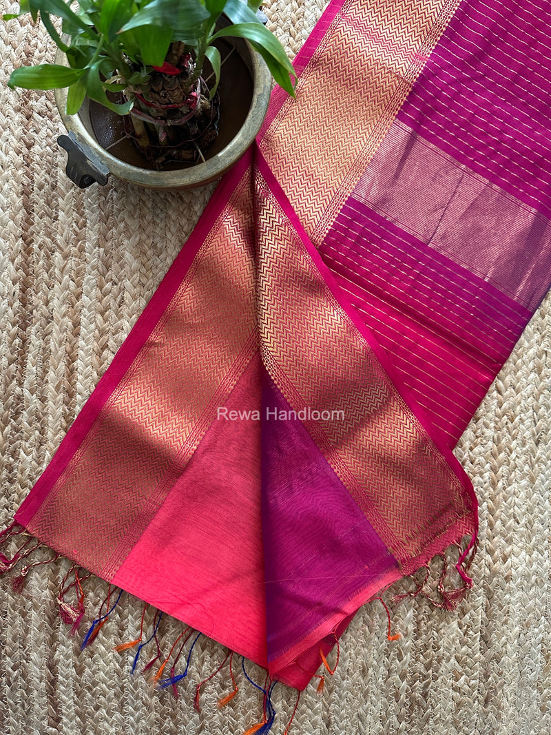 Maheshwari Fuchsia Shaded Plain Saree ZBPS017