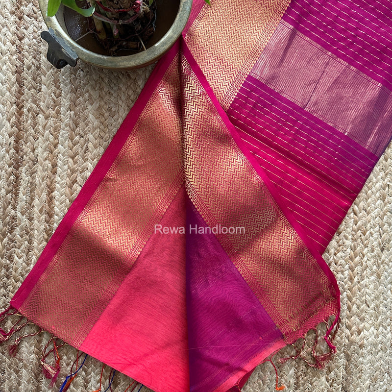 Maheshwari Fuchsia Shaded Plain Saree ZBPS017