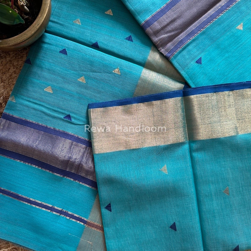 Aqua Blue Zari Triangle Butti Maheshwari Saree SB042