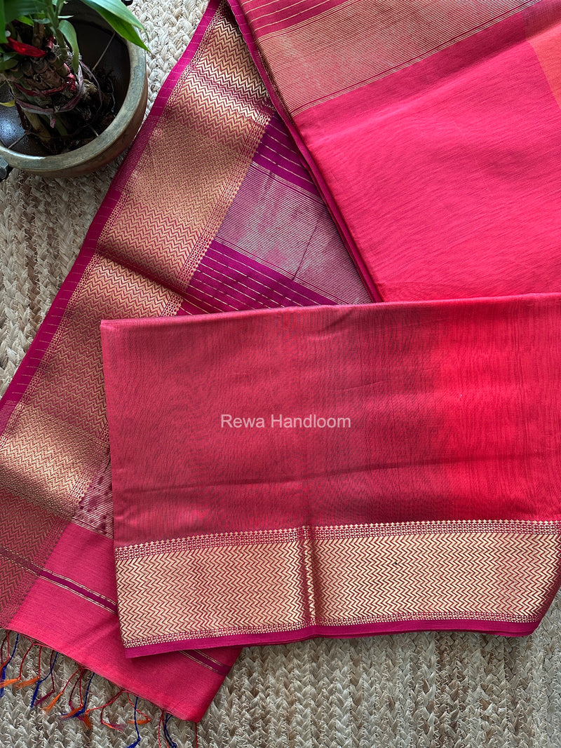 Maheshwari Fuchsia Shaded Plain Saree ZBPS017