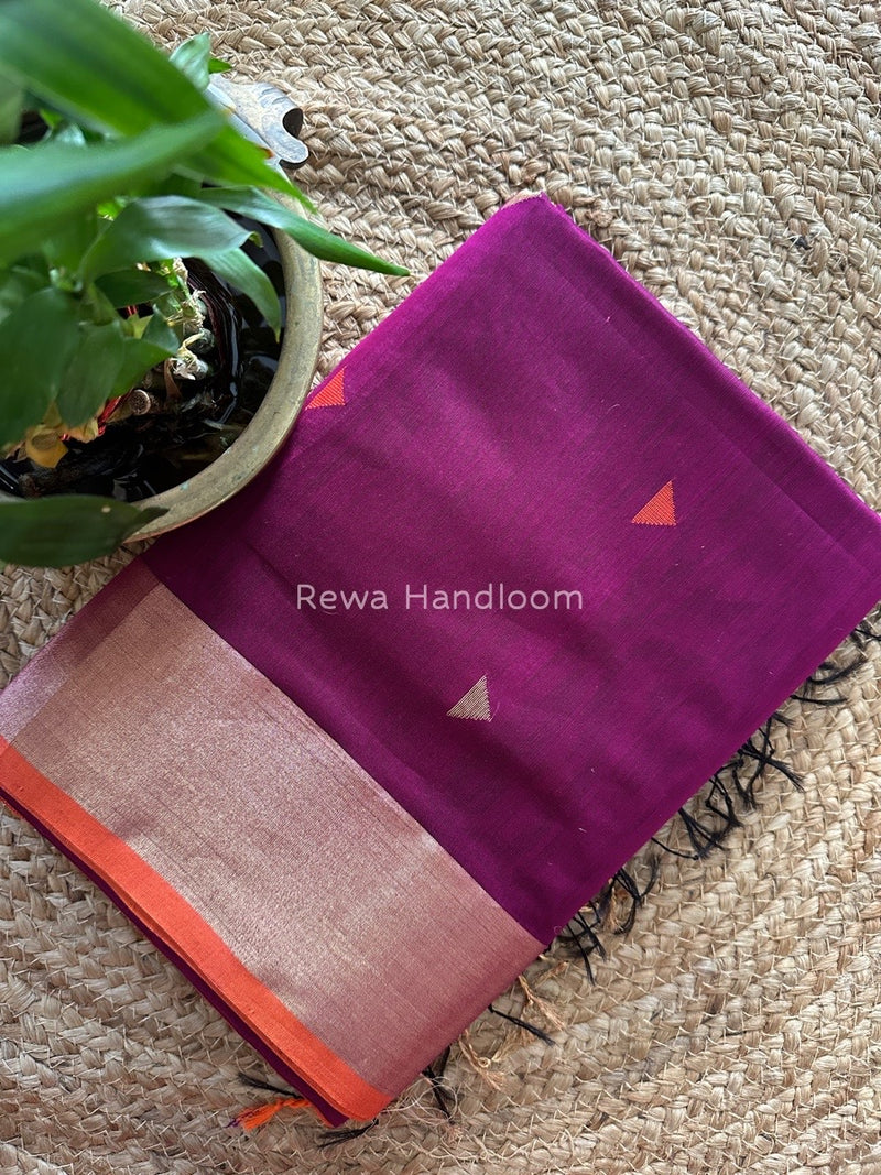 Dark Purple Zari Triangle Butti Maheshwari Saree SB057