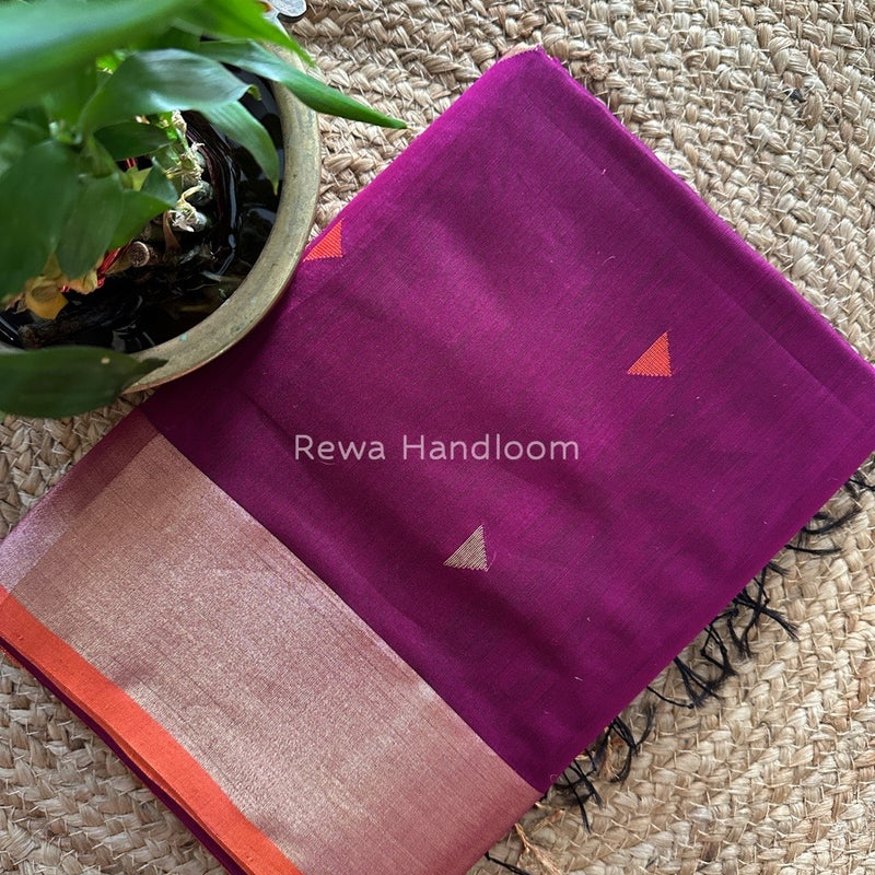 Dark Purple Zari Triangle Butti Maheshwari Saree SB057