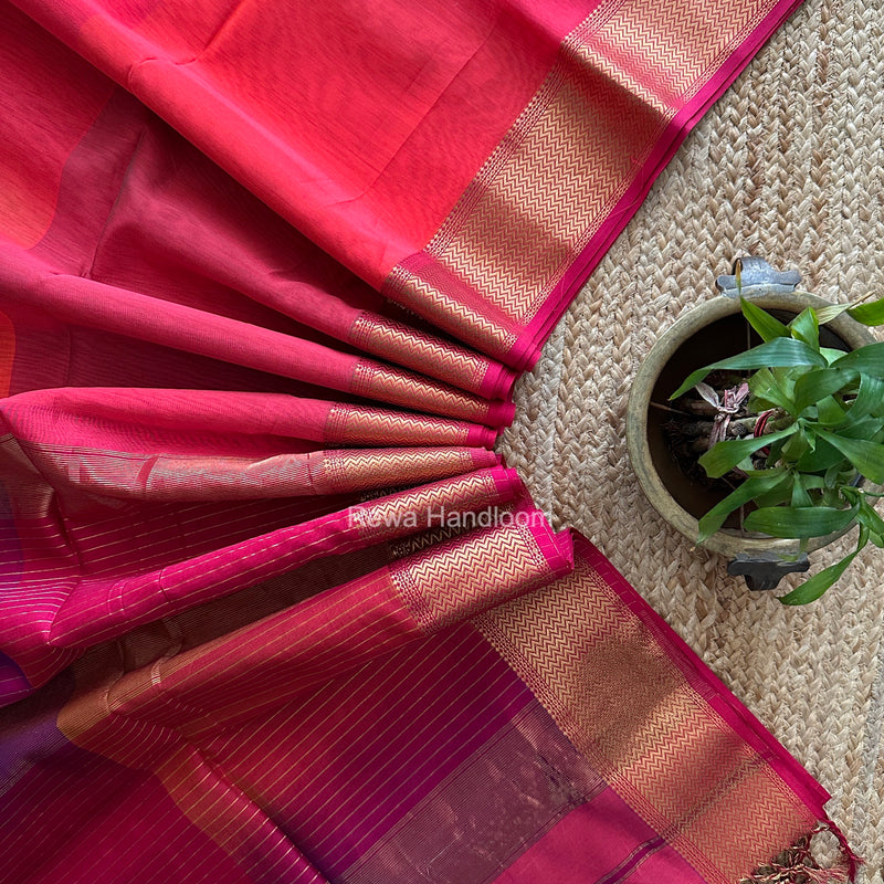 Maheshwari Fuchsia Shaded Plain Saree ZBPS017