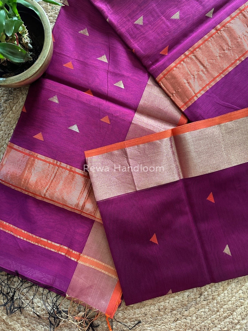 Dark Purple Zari Triangle Butti Maheshwari Saree SB057