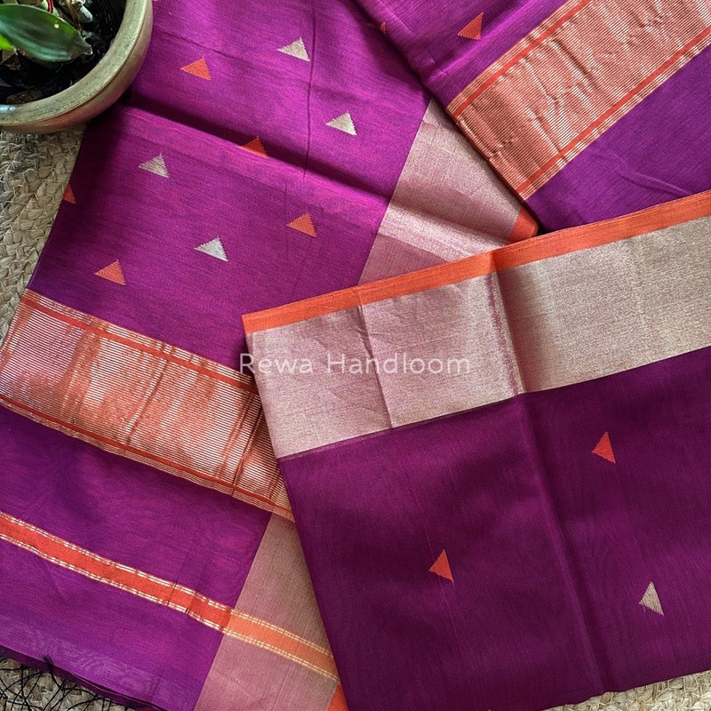 Dark Purple Zari Triangle Butti Maheshwari Saree SB057