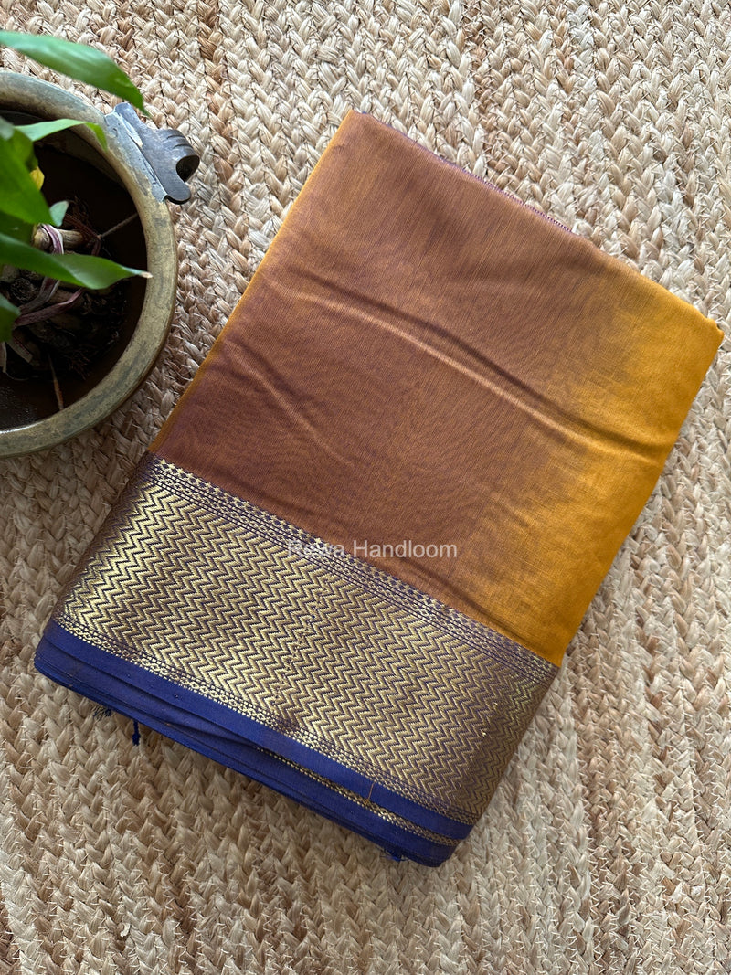 Maheshwari Mustard Yellow Shaded Plain Saree ZBPS016