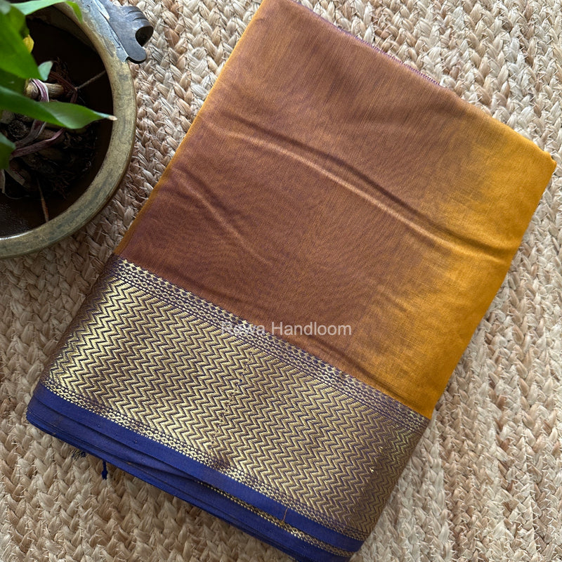 Maheshwari Mustard Yellow Shaded Plain Saree ZBPS016
