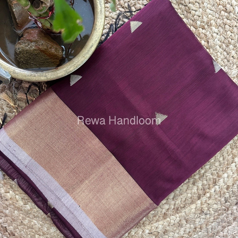 Wine Zari Butti Maheshwari Saree SB090