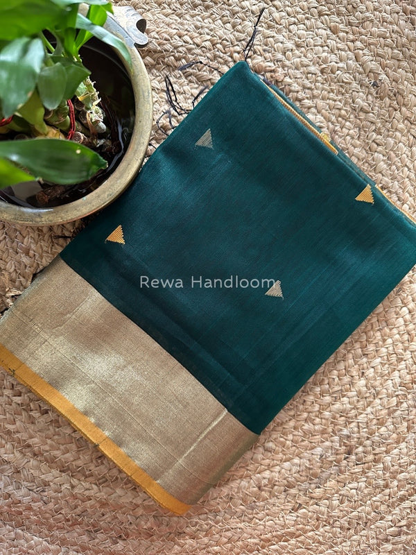 Bottle Green Zari Triangle Butti Maheshwari Saree SB046