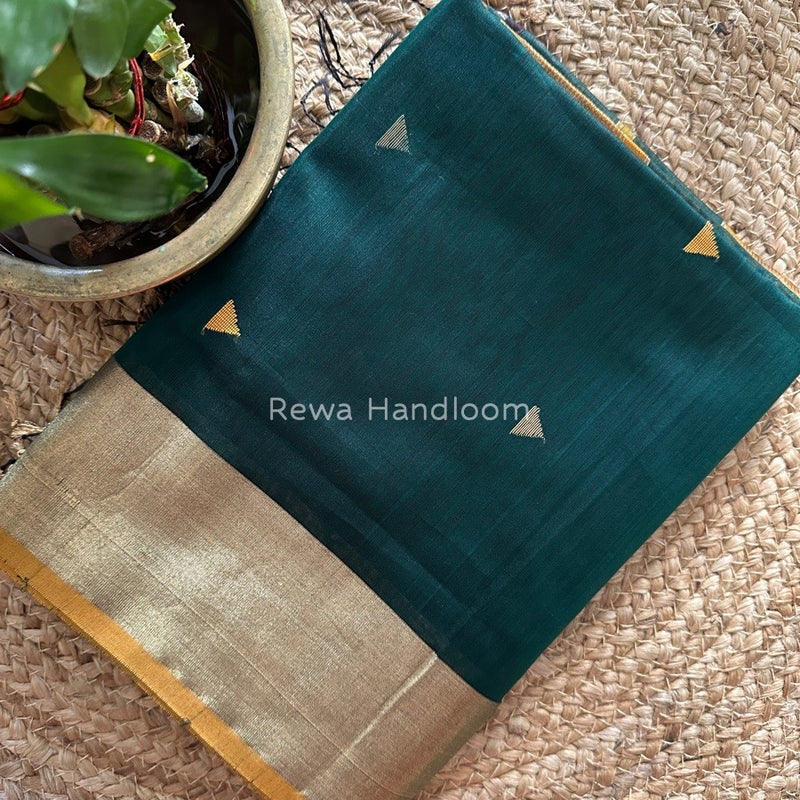 Bottle Green Zari Triangle Butti Maheshwari Saree SB046