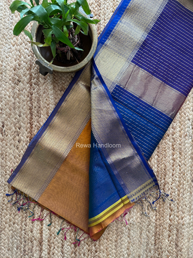 Maheshwari Mustard Yellow Shaded Plain Saree ZBPS016