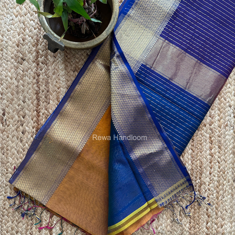 Maheshwari Mustard Yellow Shaded Plain Saree ZBPS016