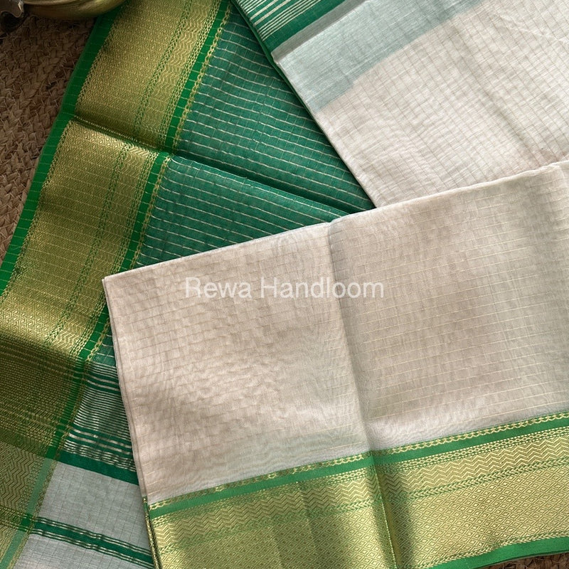 Maheshwari White Zari Linning Saree-GL06
