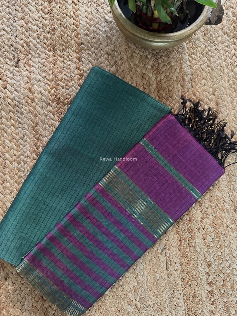 Maheshwari Mint Green-lavender Zari Border Dress Material MSBS030