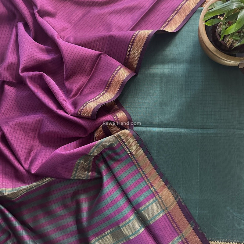 Maheshwari Mint Green-lavender Zari Border Dress Material MSBS030