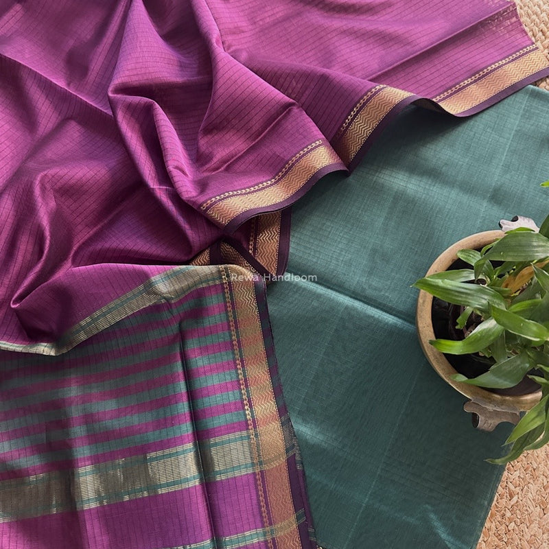 Maheshwari Mint Green-lavender Zari Border Dress Material MSBS030