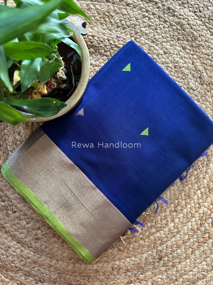 Dark Blue Zari Triangle Butti Maheshwari Saree SB045