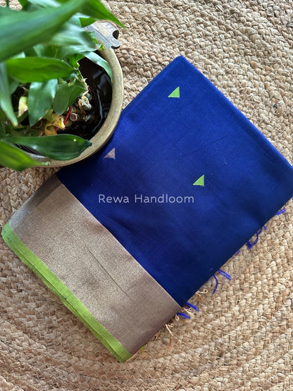 Dark Blue Zari Triangle Butti Maheshwari Saree SB045