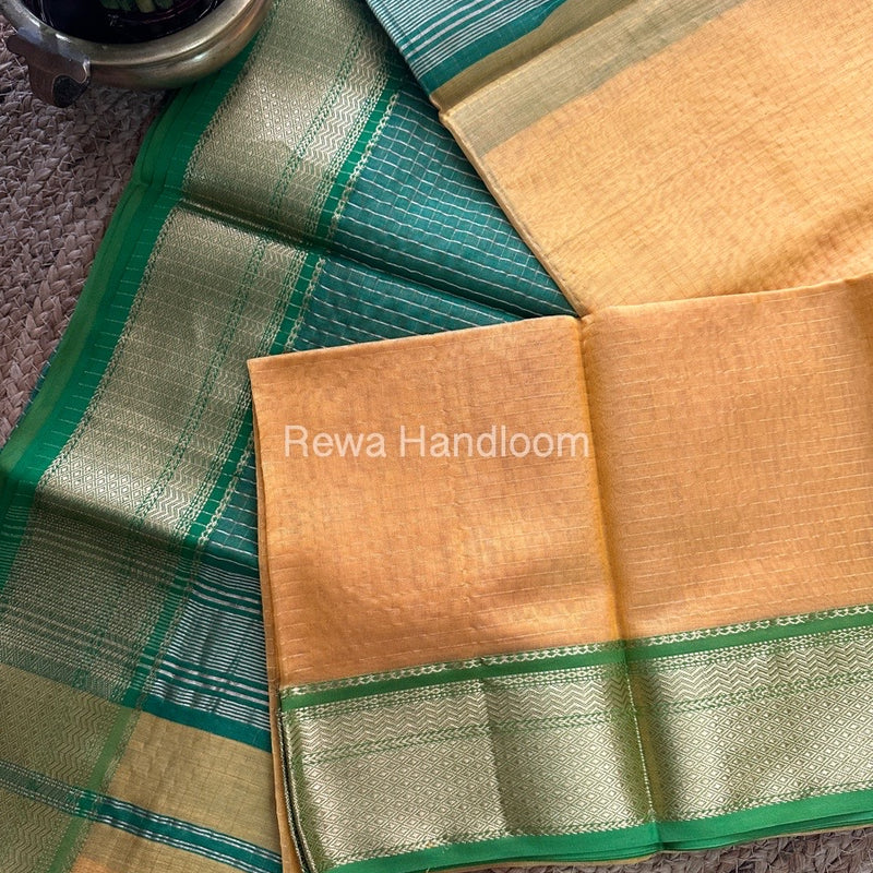 Maheshwari Light yellow Zari Linning Saree-GL05