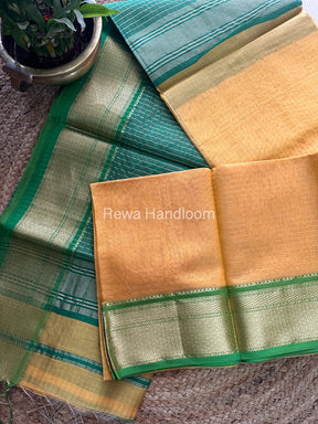 Maheshwari Light yellow Zari Linning Saree-GL05