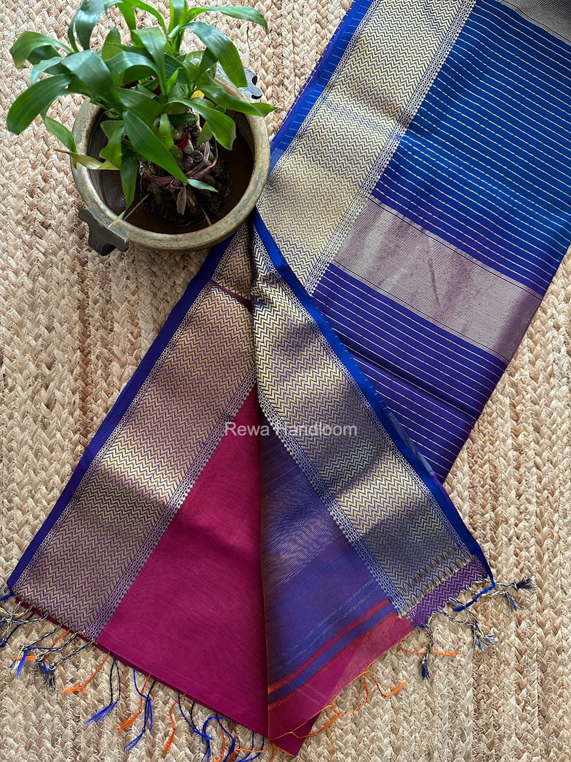 Maheshwari Magenta Shaded Plain Saree ZBPS019