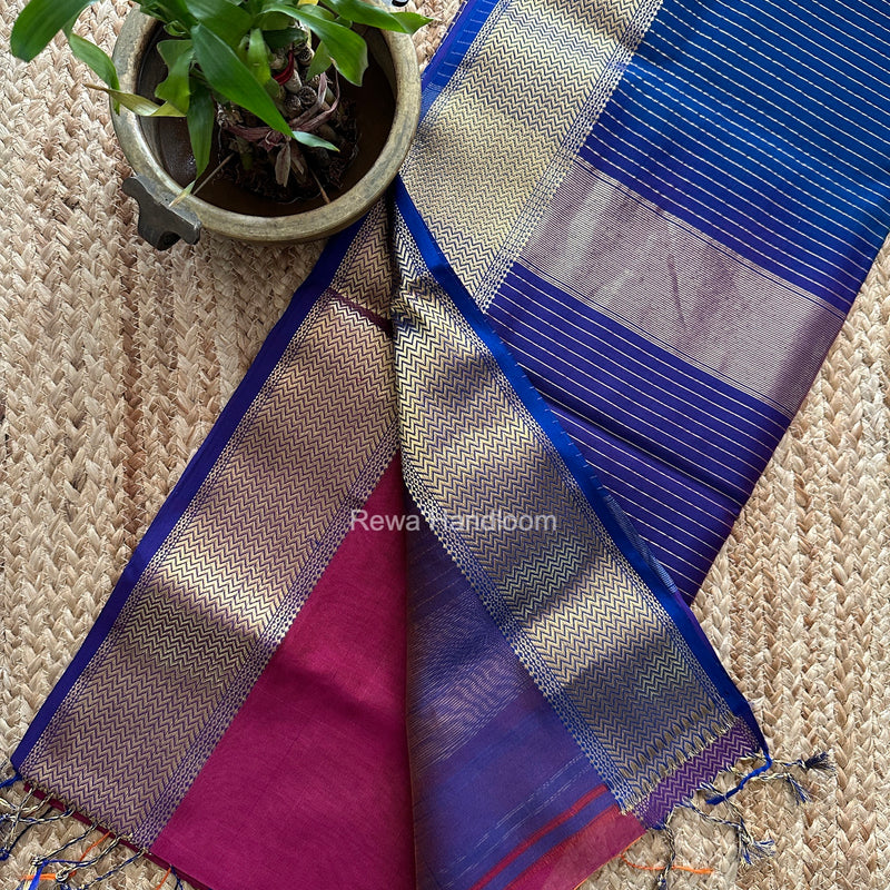 Maheshwari Magenta Shaded Plain Saree ZBPS019