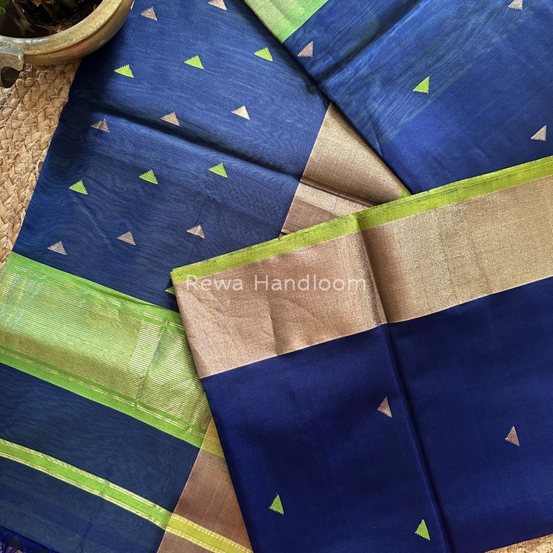 Dark Blue Zari Triangle Butti Maheshwari Saree SB045