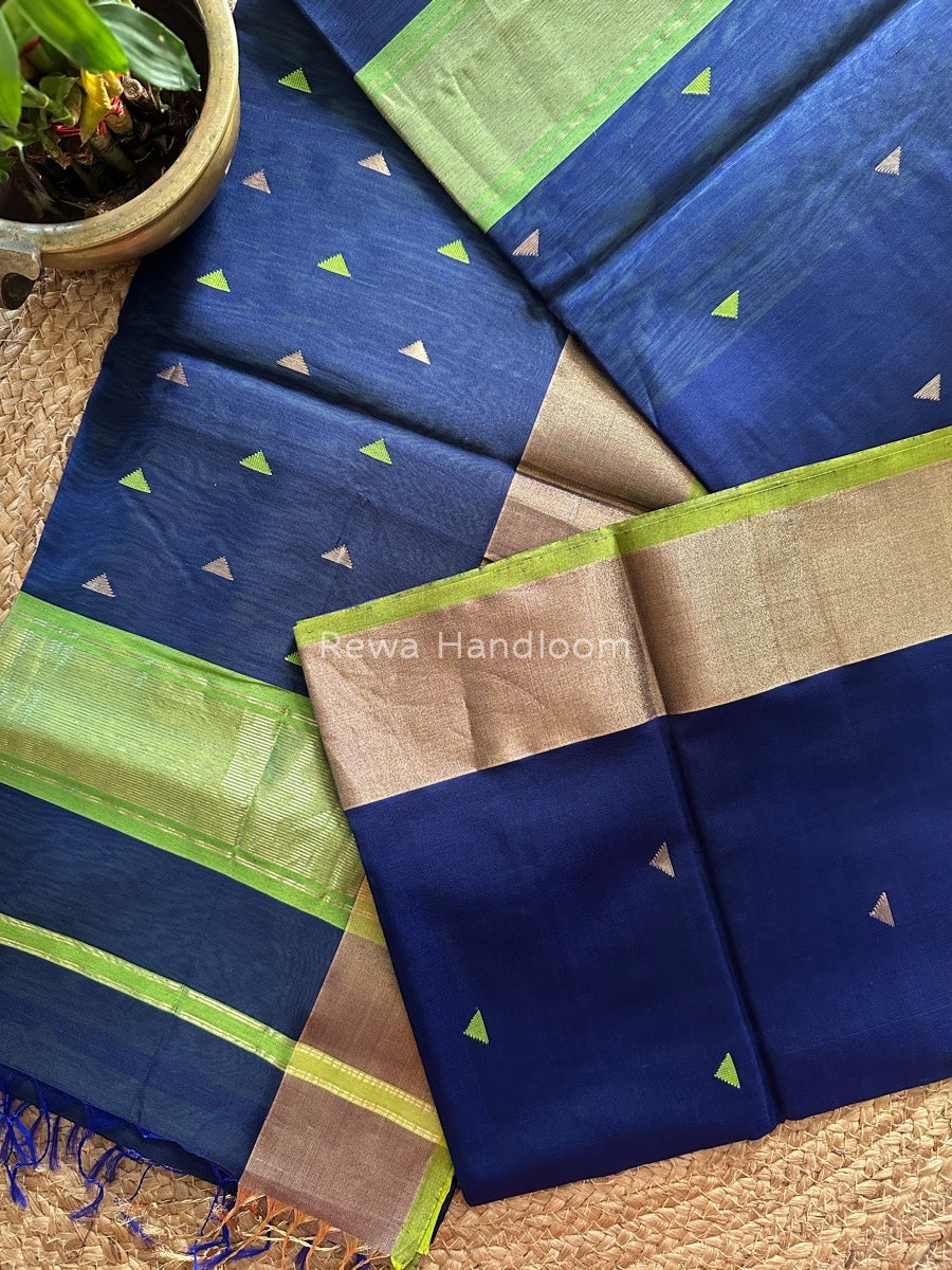 Dark Blue Zari Triangle Butti Maheshwari Saree SB045