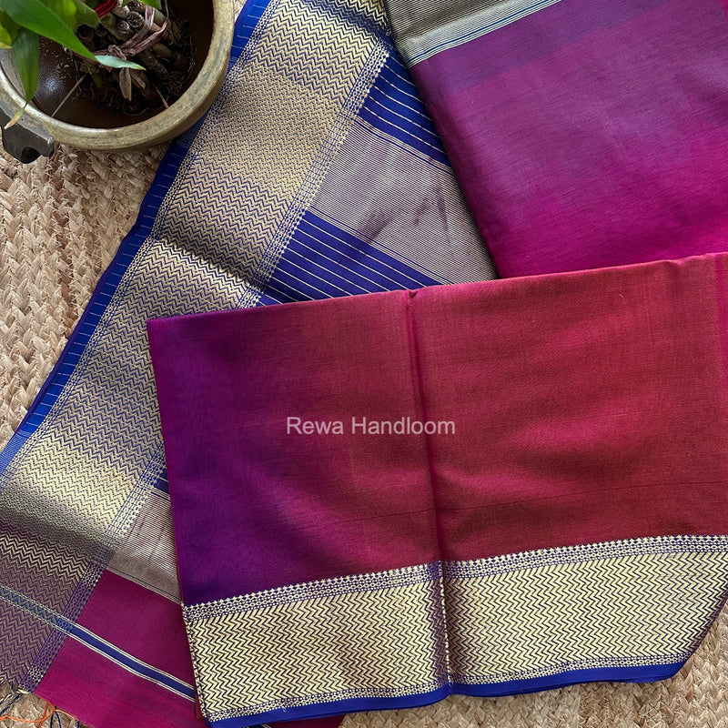 Maheshwari Magenta Shaded Plain Saree ZBPS019