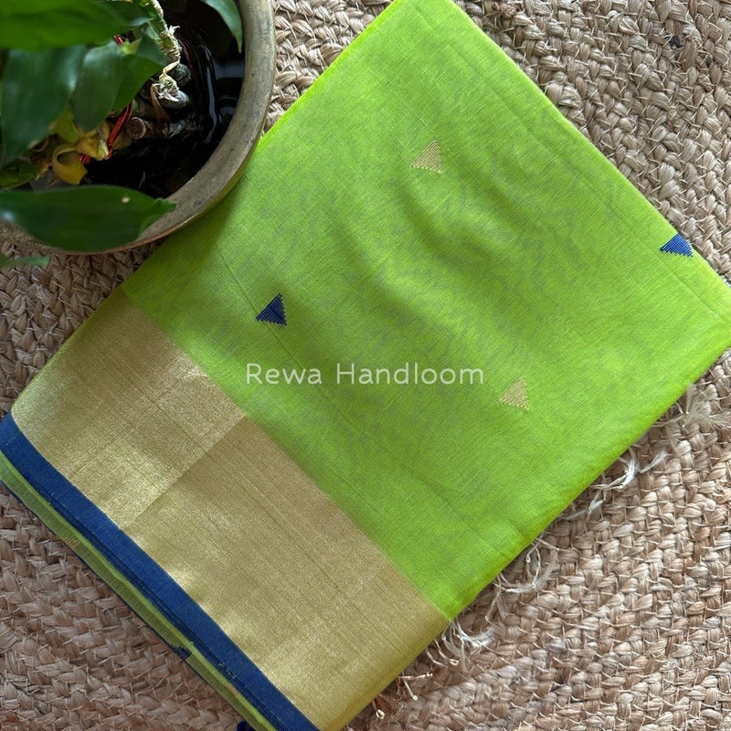 Parrot Green Zari Triangle Butti Maheshwari Saree SB044