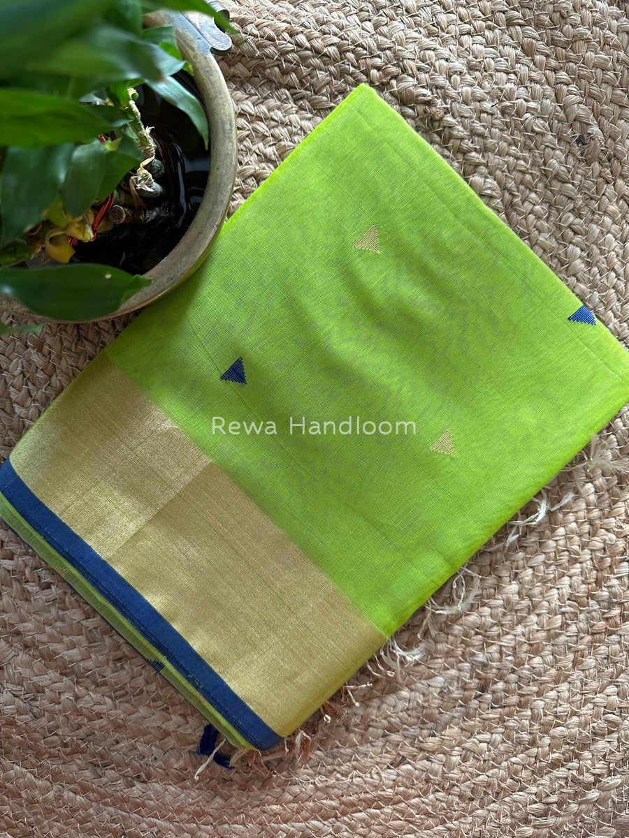 Parrot Green Zari Triangle Butti Maheshwari Saree SB044